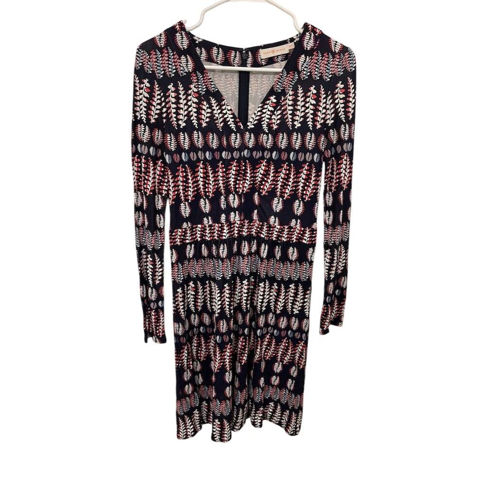 Tory Burch Women's XS Fantasy Print Mini Dress Long Sleeve V-Neck